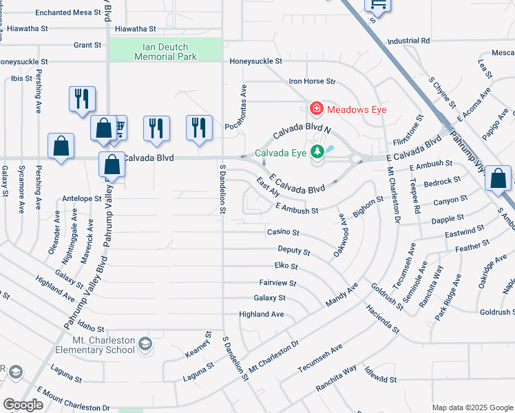 map of restaurants, bars, coffee shops, grocery stores, and more near 1856 Big Horn Street in Pahrump