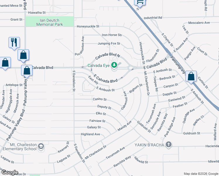 map of restaurants, bars, coffee shops, grocery stores, and more near 2060 East Ambush Street in Pahrump