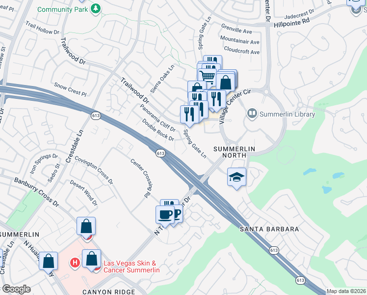 map of restaurants, bars, coffee shops, grocery stores, and more near 1608 Eagle Peak Way in Las Vegas