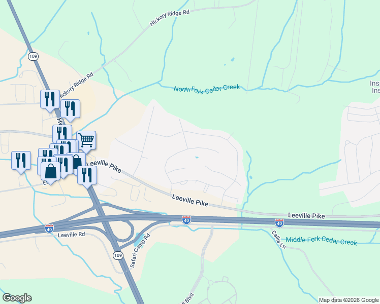 map of restaurants, bars, coffee shops, grocery stores, and more near 5997 Leeville Pike in Lebanon