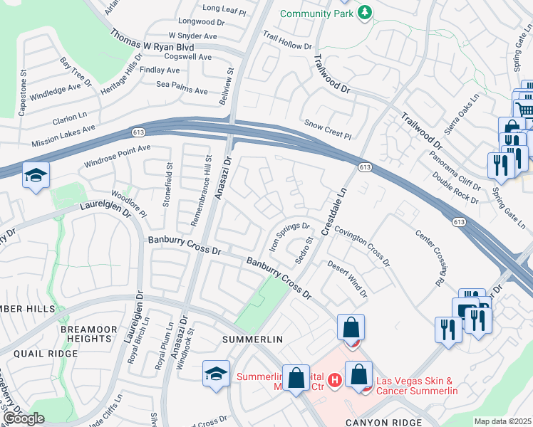 map of restaurants, bars, coffee shops, grocery stores, and more near 10313 New Frontier Ln in Las Vegas