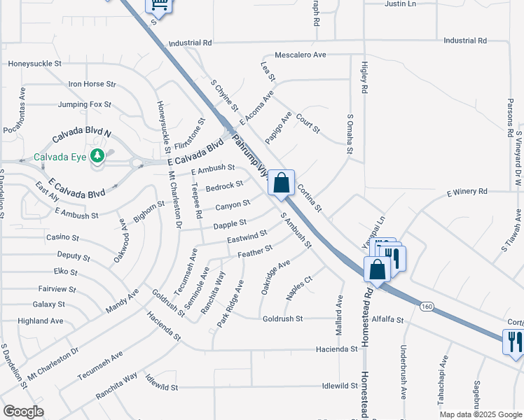 map of restaurants, bars, coffee shops, grocery stores, and more near 2690 Dapple Street in Pahrump