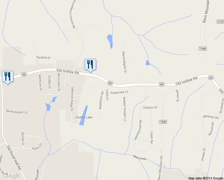 map of restaurants, bars, coffee shops, grocery stores, and more near 115 Fieldcreek Court in Winston-Salem