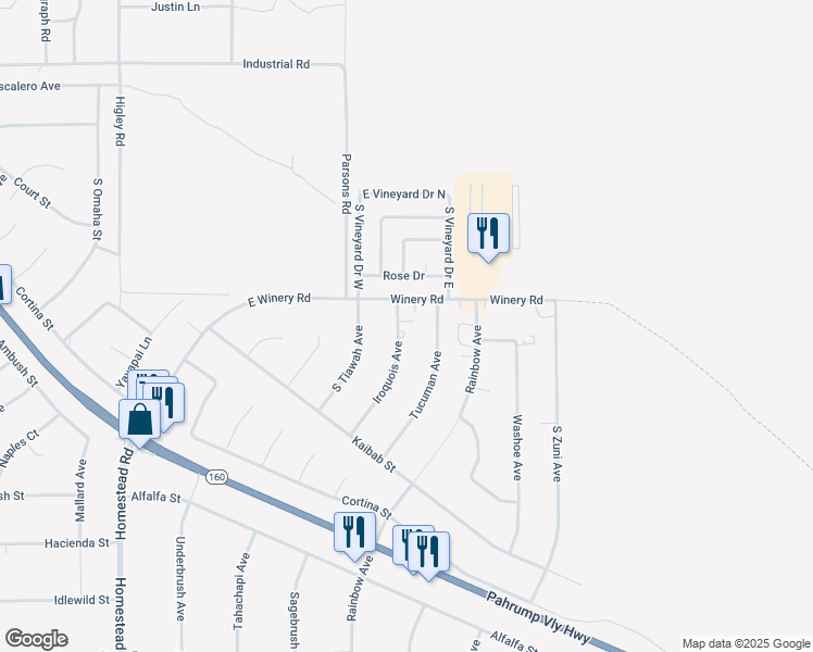 map of restaurants, bars, coffee shops, grocery stores, and more near 2061 Iroquois Avenue in Pahrump