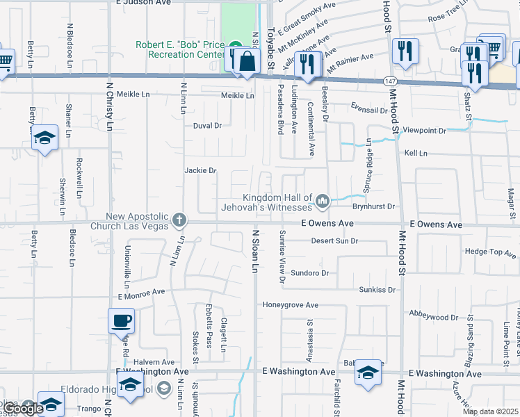 map of restaurants, bars, coffee shops, grocery stores, and more near 1630 North Buck Island Street in Las Vegas