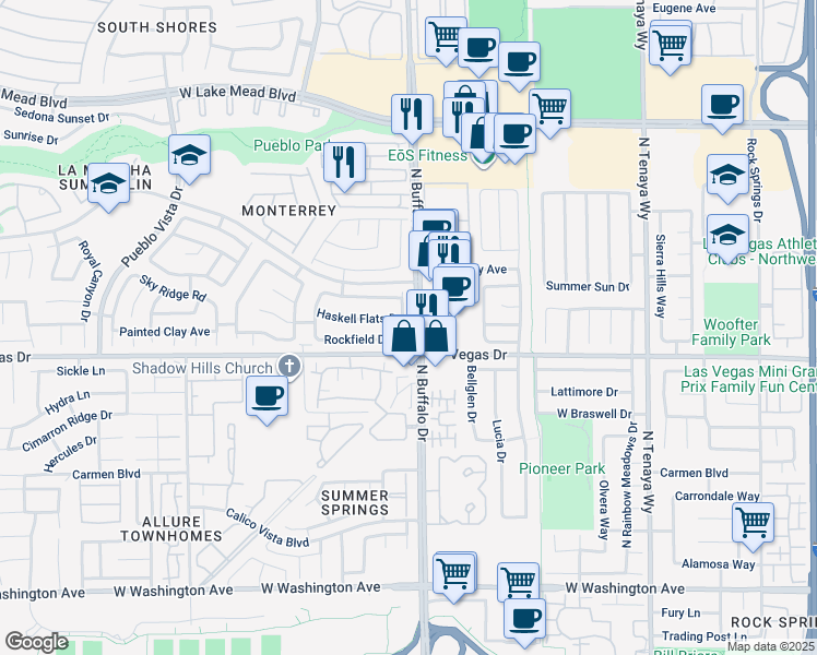map of restaurants, bars, coffee shops, grocery stores, and more near 1612 Indian Cove Lane in Las Vegas