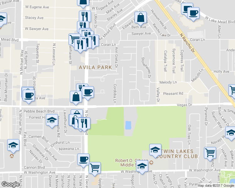 map of restaurants, bars, coffee shops, grocery stores, and more near 1613 Yellow Rose Street in Las Vegas