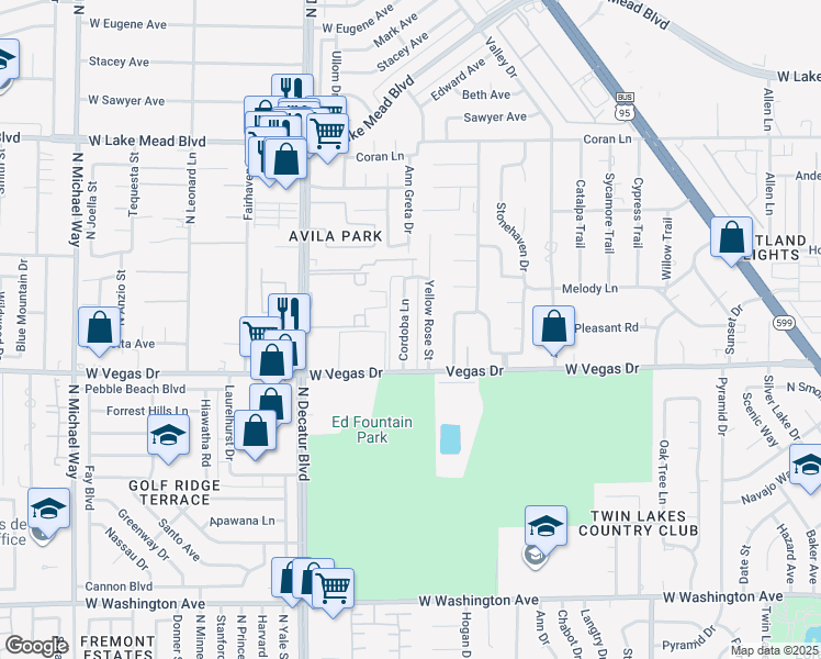 map of restaurants, bars, coffee shops, grocery stores, and more near 1613 Yellow Rose Street in Las Vegas