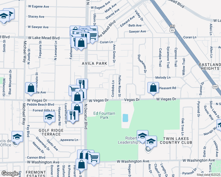 map of restaurants, bars, coffee shops, grocery stores, and more near 4600 Vegas Drive in Las Vegas