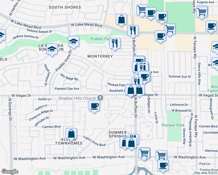 map of restaurants, bars, coffee shops, grocery stores, and more near 7800 Vegas Drive in Las Vegas