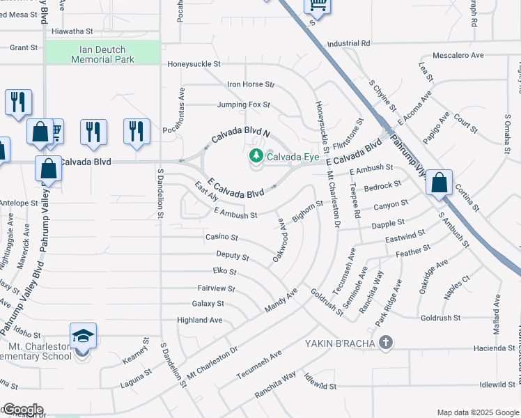 map of restaurants, bars, coffee shops, grocery stores, and more near 2110 East Ambush Street in Pahrump