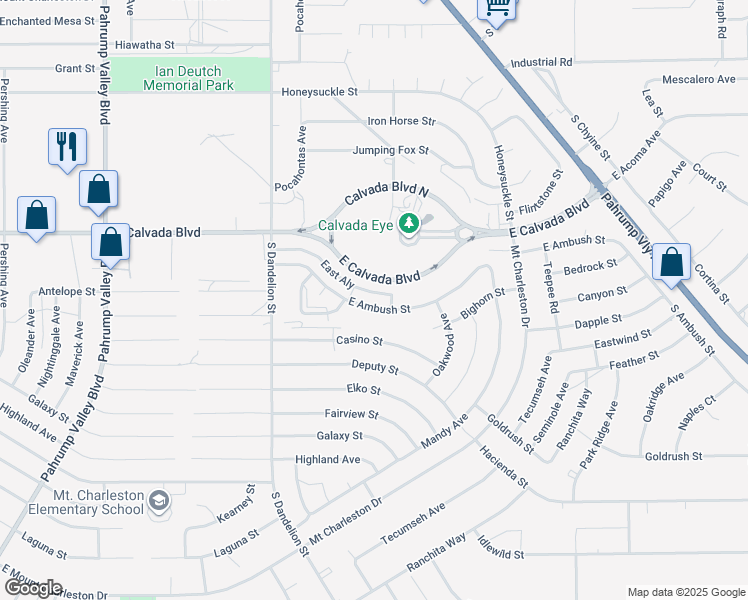 map of restaurants, bars, coffee shops, grocery stores, and more near 2041 East Ambush Street in Pahrump