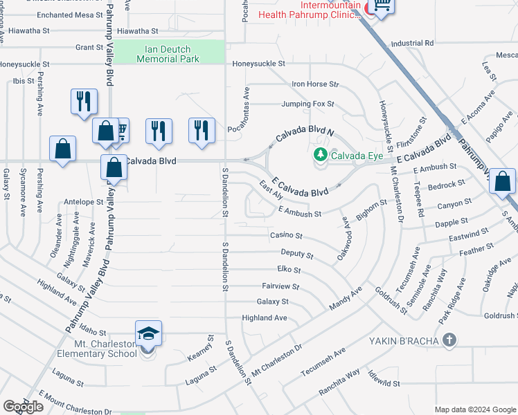 map of restaurants, bars, coffee shops, grocery stores, and more near 1856 Big Horn Street in Pahrump