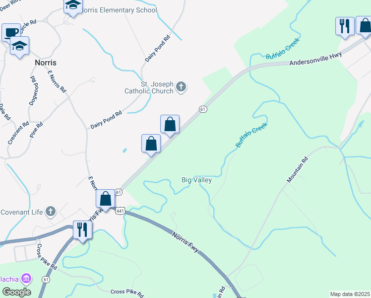 map of restaurants, bars, coffee shops, grocery stores, and more near 3282 Andersonville Highway in Andersonville