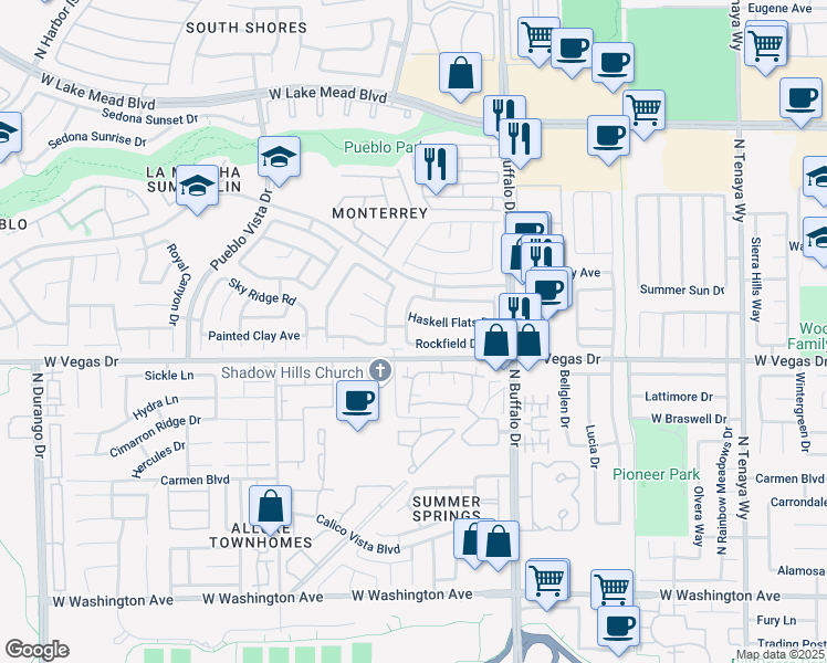 map of restaurants, bars, coffee shops, grocery stores, and more near 7800 Vegas Drive in Las Vegas