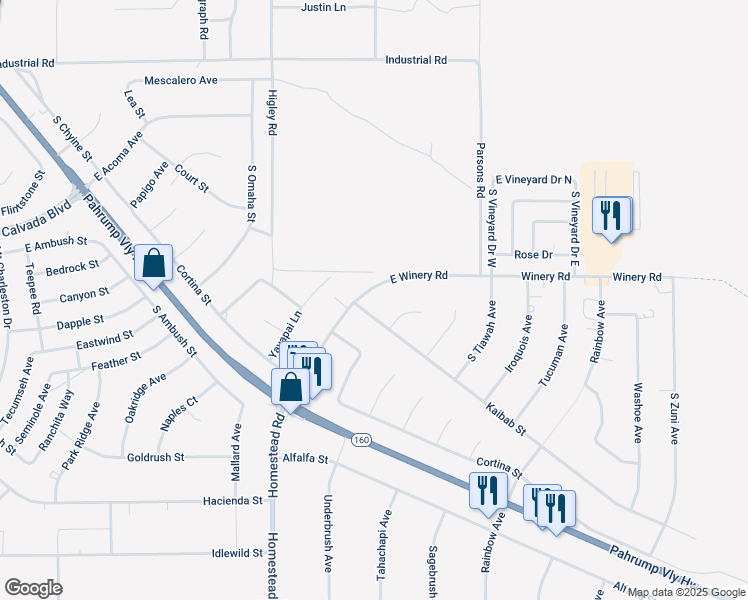 map of restaurants, bars, coffee shops, grocery stores, and more near 3241 East Winery Road in Pahrump