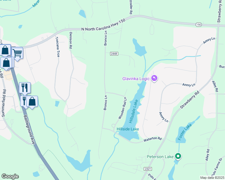 map of restaurants, bars, coffee shops, grocery stores, and more near 6926 Wooden Rail Lane in Summerfield