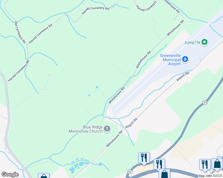 map of restaurants, bars, coffee shops, grocery stores, and more near 1101 Whitehouse Road in Greeneville