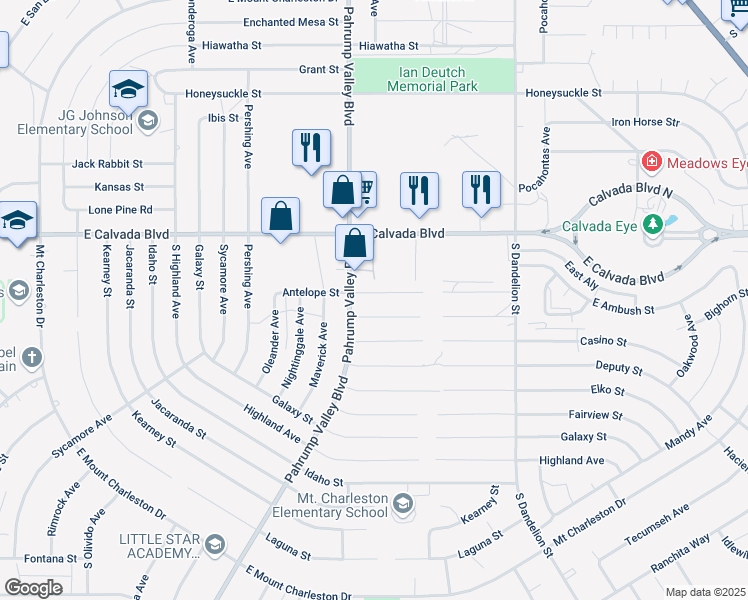 map of restaurants, bars, coffee shops, grocery stores, and more near 1471 Big Horn Street in Pahrump