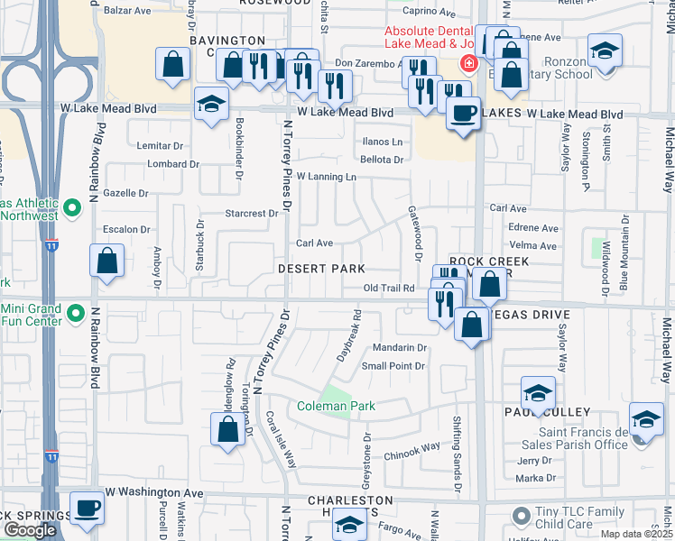 map of restaurants, bars, coffee shops, grocery stores, and more near in Las Vegas