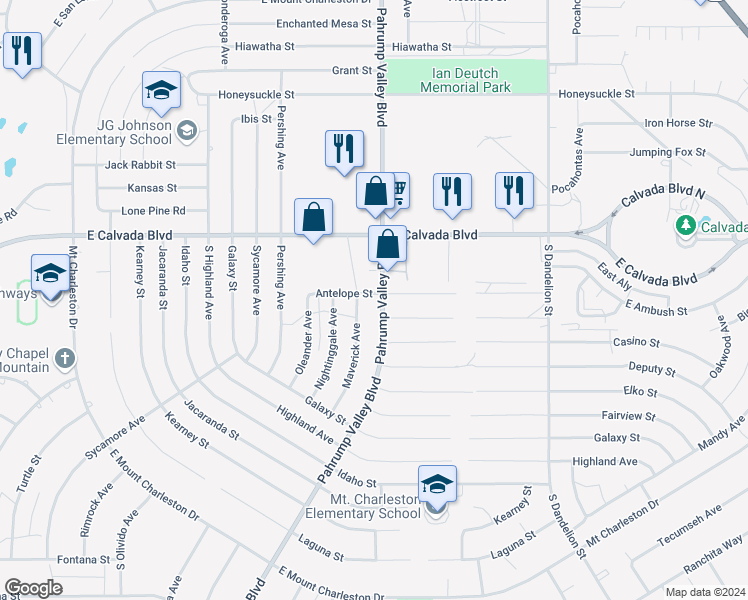 map of restaurants, bars, coffee shops, grocery stores, and more near 2040 Pahrump Valley Boulevard in Pahrump