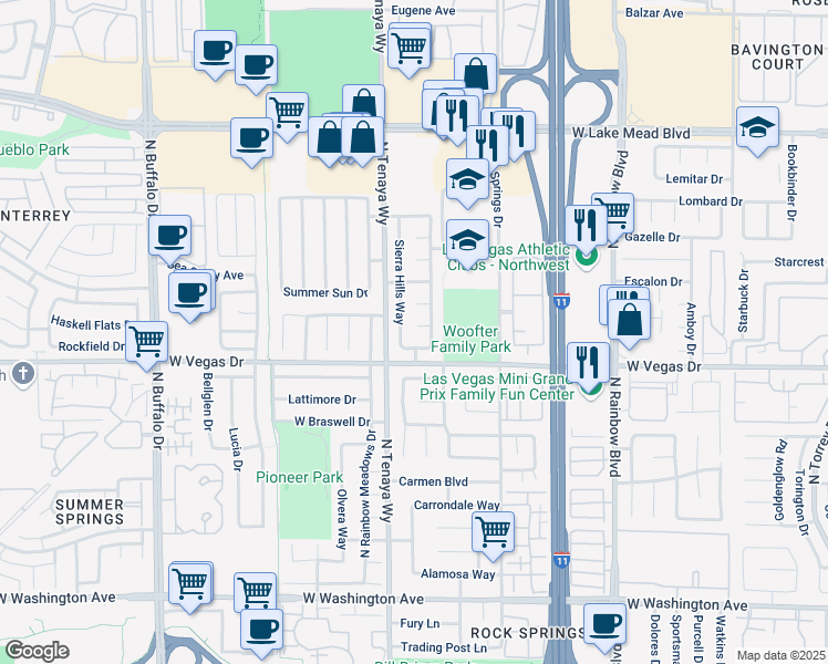 map of restaurants, bars, coffee shops, grocery stores, and more near 7205 Single Pine Drive in Las Vegas