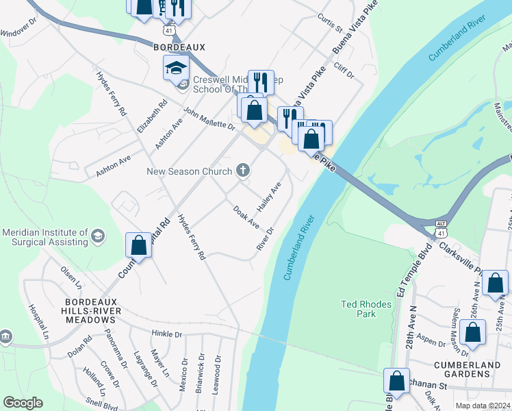 map of restaurants, bars, coffee shops, grocery stores, and more near 1806 Hailey Avenue in Nashville