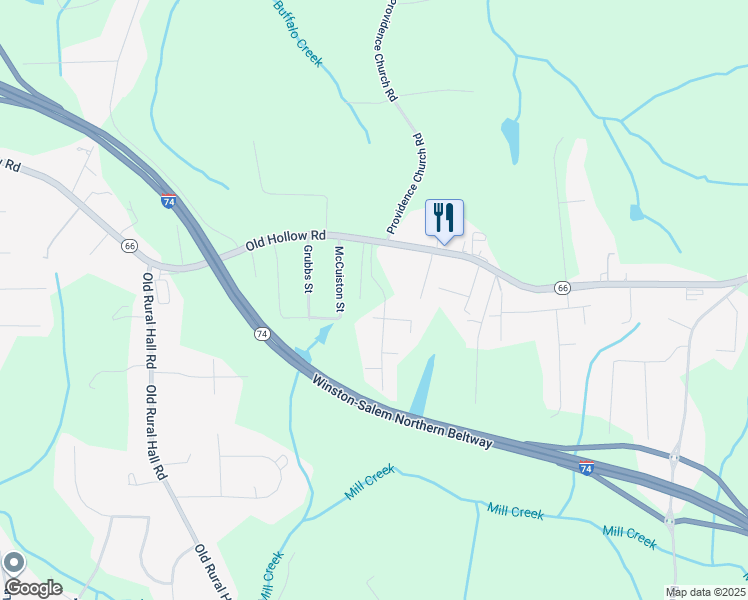 map of restaurants, bars, coffee shops, grocery stores, and more near 1085 Sycamore Ridge Drive in Winston-Salem