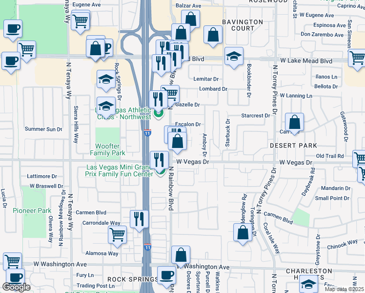 map of restaurants, bars, coffee shops, grocery stores, and more near 1630 Harvest Pecan Court in Las Vegas