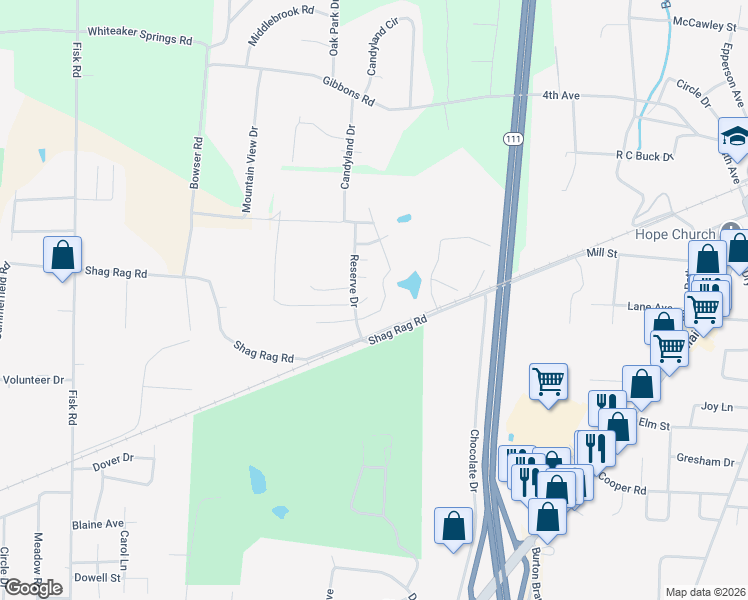 map of restaurants, bars, coffee shops, grocery stores, and more near 1642 Beecher Boulevard in Cookeville