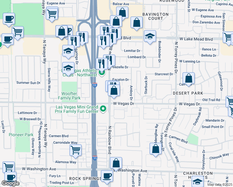 map of restaurants, bars, coffee shops, grocery stores, and more near 1630 Harvest Pecan Court in Las Vegas
