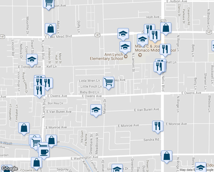 map of restaurants, bars, coffee shops, grocery stores, and more near 1622 Nesting Way in Las Vegas