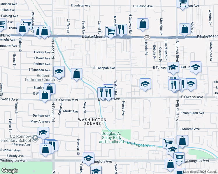 map of restaurants, bars, coffee shops, grocery stores, and more near 3837 East Pecan Lane in Las Vegas