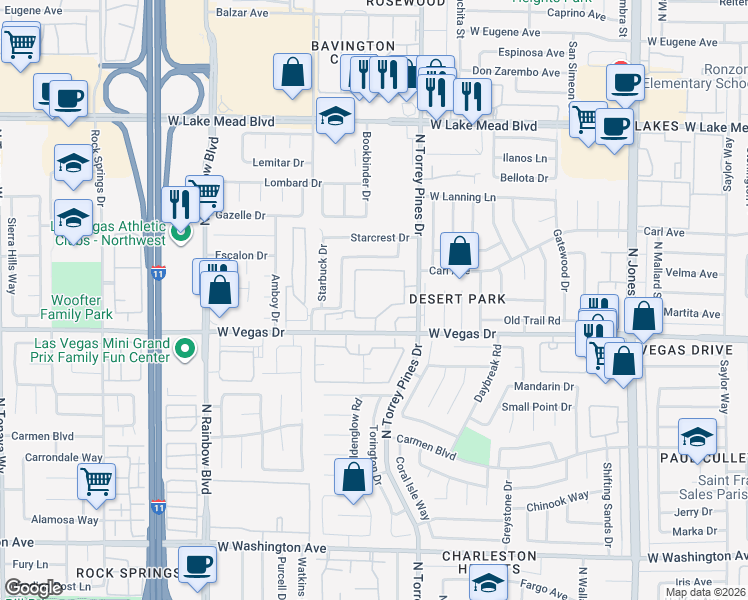 map of restaurants, bars, coffee shops, grocery stores, and more near 6450 West Vegas Drive in Las Vegas