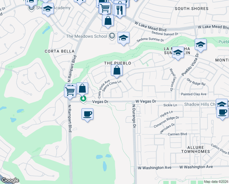 map of restaurants, bars, coffee shops, grocery stores, and more near 8521 Danza Del Sol Drive in Las Vegas