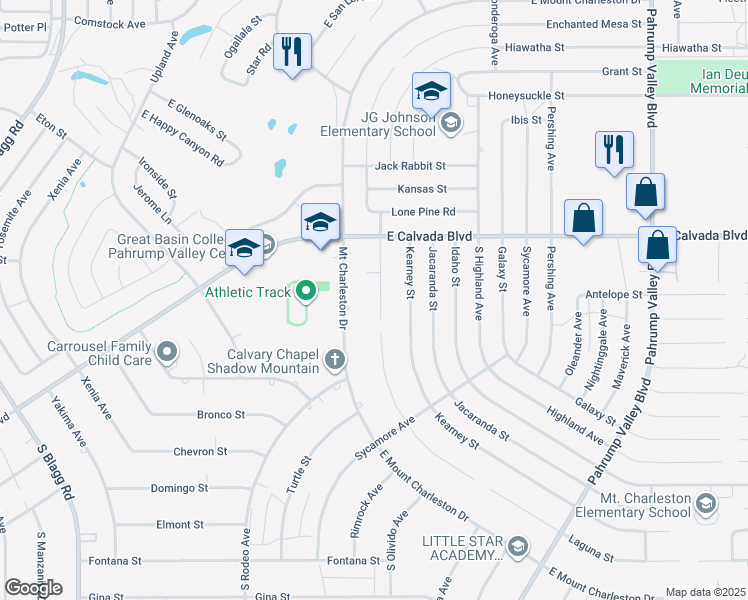 map of restaurants, bars, coffee shops, grocery stores, and more near 2040 Laguna Street in Pahrump