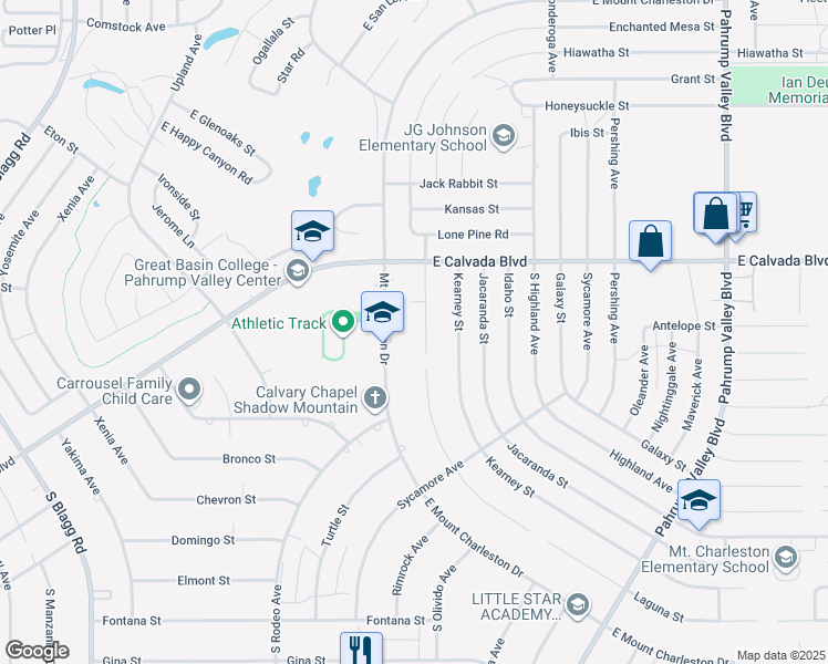 map of restaurants, bars, coffee shops, grocery stores, and more near 2040 Laguna Street in Pahrump