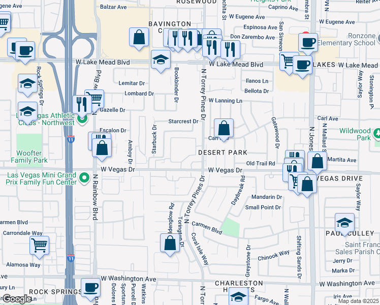 map of restaurants, bars, coffee shops, grocery stores, and more near 6500 Vegas Drive in Las Vegas