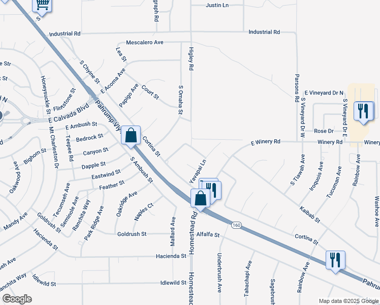map of restaurants, bars, coffee shops, grocery stores, and more near 3041 Havasu Street in Pahrump