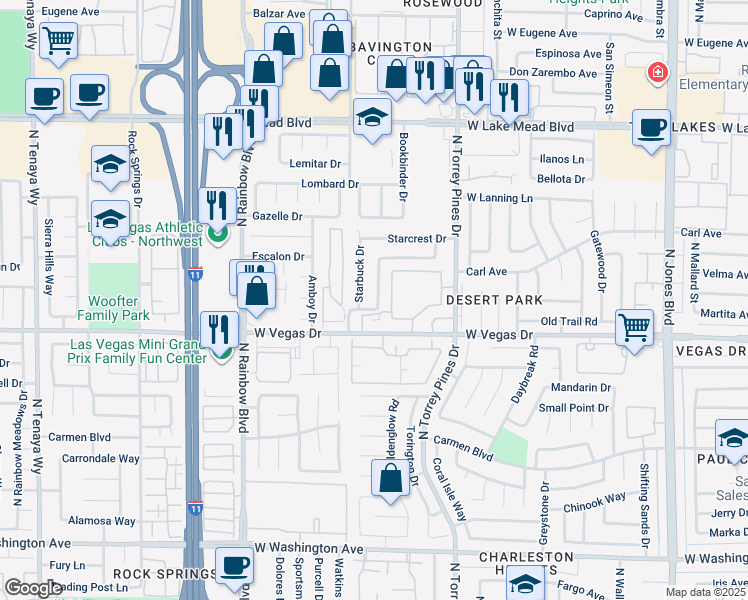 map of restaurants, bars, coffee shops, grocery stores, and more near 1704 Neptune Drive in Las Vegas