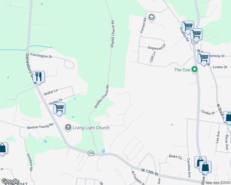 map of restaurants, bars, coffee shops, grocery stores, and more near 2403 Little John Lane in Cookeville