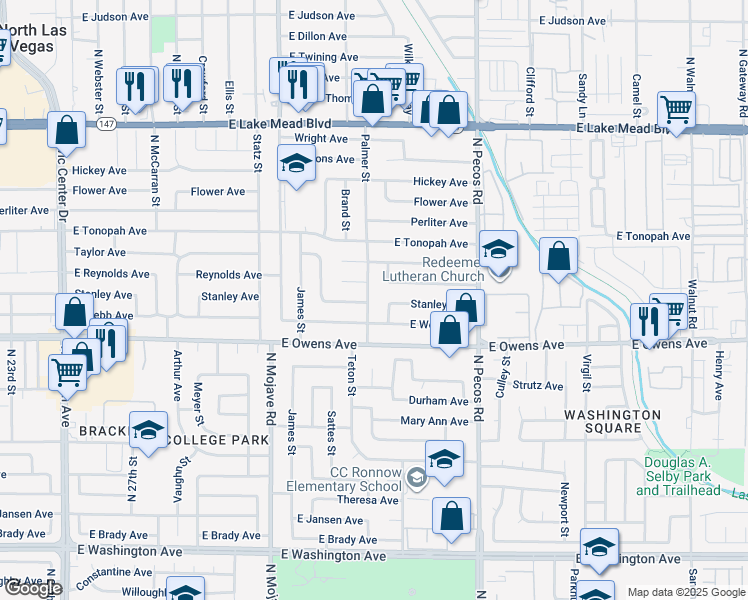 map of restaurants, bars, coffee shops, grocery stores, and more near 1705 Kenneth Street in North Las Vegas