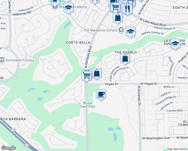 map of restaurants, bars, coffee shops, grocery stores, and more near 1613 Cardinal Bluff Drive in Las Vegas