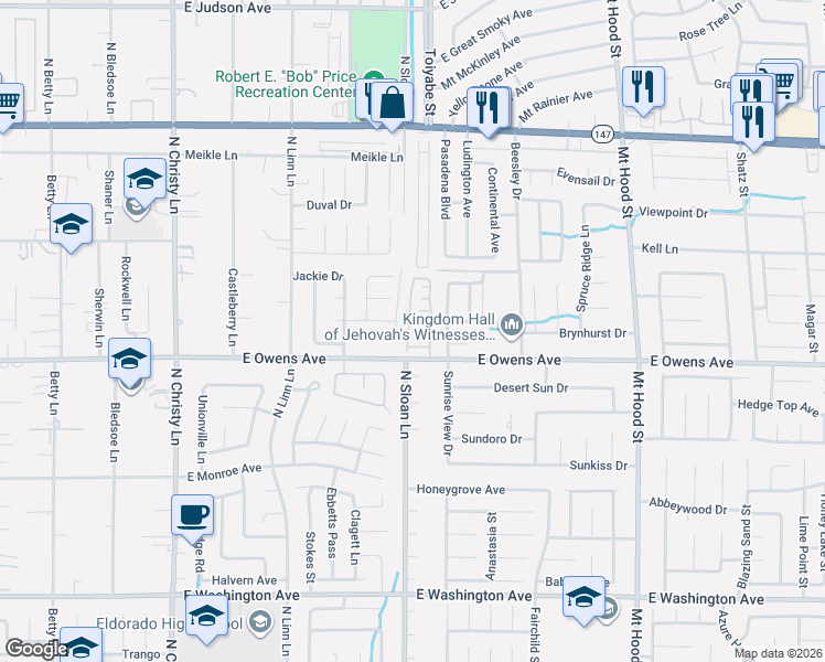map of restaurants, bars, coffee shops, grocery stores, and more near 1642 North Buck Island Street in Las Vegas
