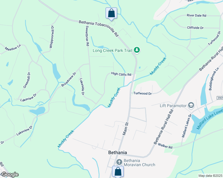 map of restaurants, bars, coffee shops, grocery stores, and more near 3085 High Cliffs Road in Pfafftown