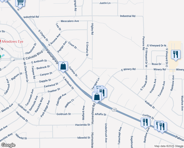 map of restaurants, bars, coffee shops, grocery stores, and more near 3041 Havasu Street in Pahrump