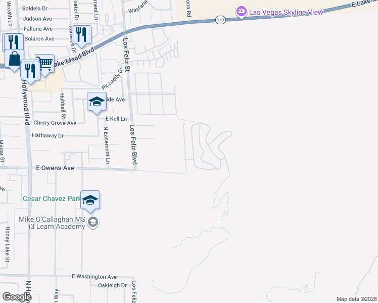 map of restaurants, bars, coffee shops, grocery stores, and more near 1740 Hardrock Street in Las Vegas