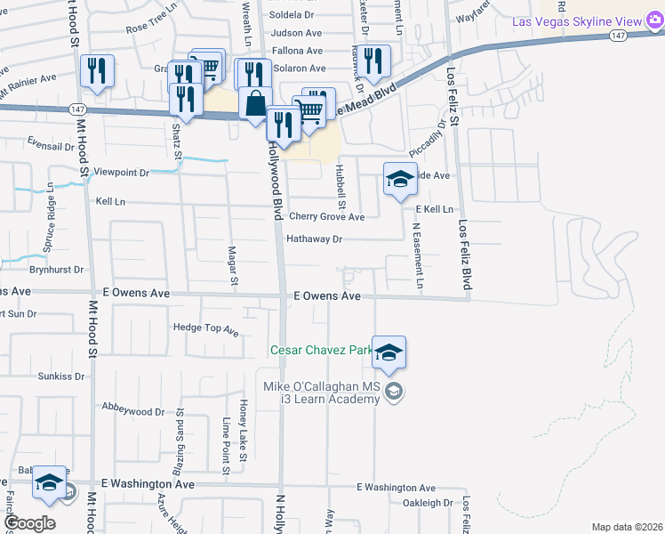 map of restaurants, bars, coffee shops, grocery stores, and more near 6845 Hathaway Drive in Las Vegas