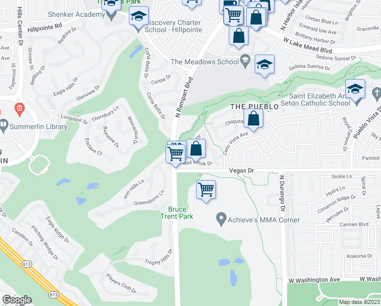 map of restaurants, bars, coffee shops, grocery stores, and more near 8709 Red Rio Drive in Las Vegas