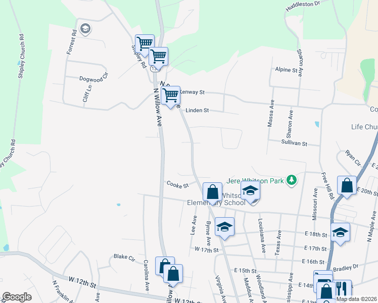 map of restaurants, bars, coffee shops, grocery stores, and more near 1940 North Dixie Avenue in Cookeville